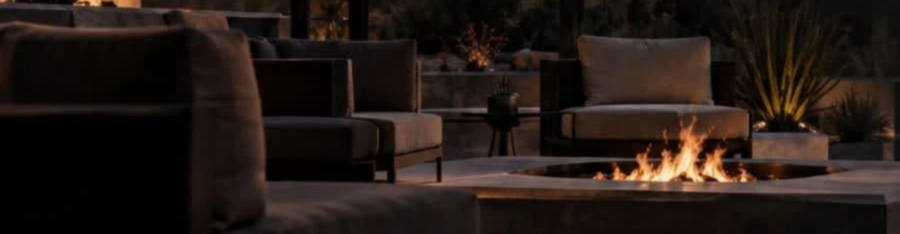 Fire pit and lounge seating on a Scottsdale patio at dusk